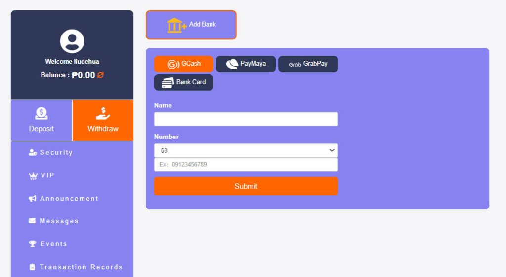 Fill in bank card information